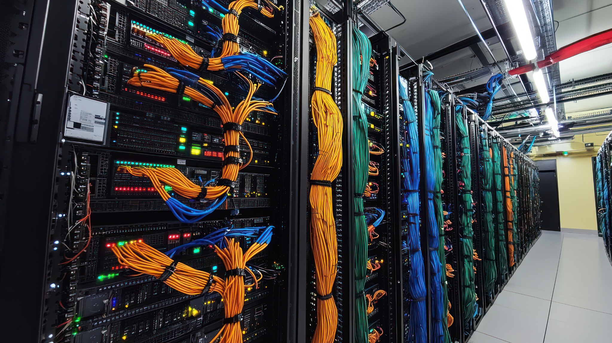 Sala técnica con racks y cableado